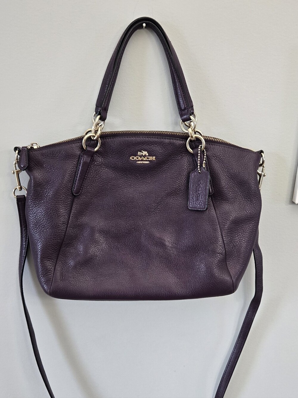 Coach Pebbled Leather Tote Or Crossbody - Deep Plum